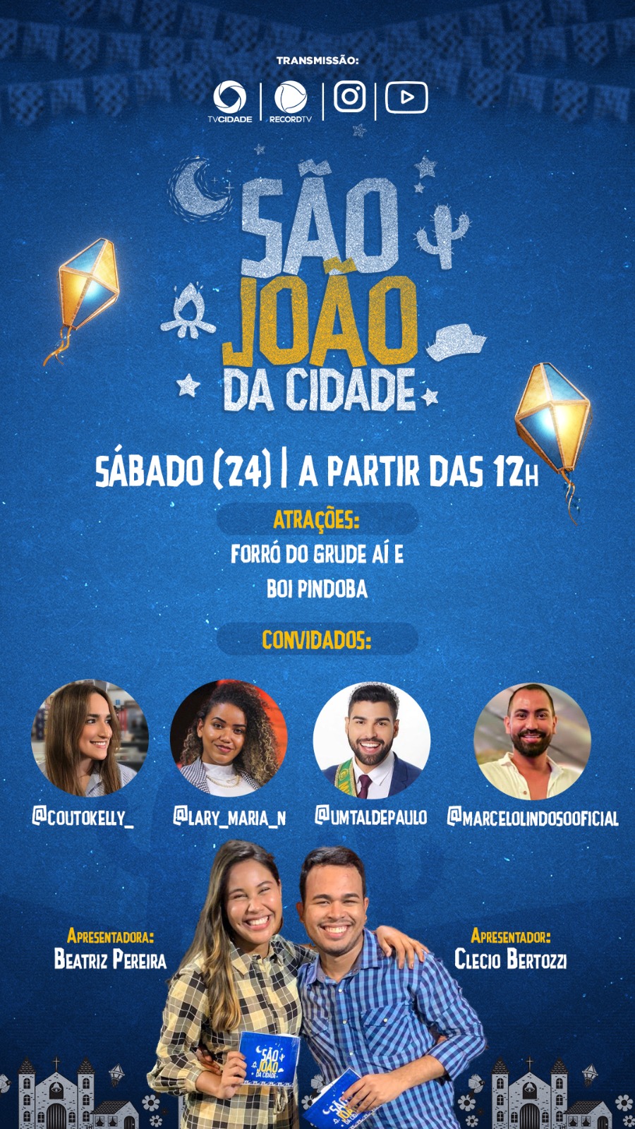 São João da Cidade: festa da TV Cidade tem Forró do Grude Aí e Boi Pindoba no sábado (24)