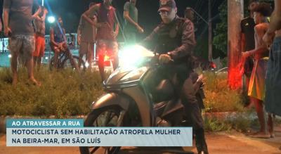 Mulher é atropelada por motociclista sem habilitação na Beira-Mar