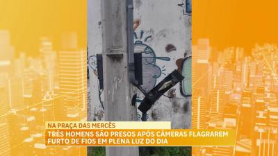 Três homens são presos após câmeras flagrarem furto de fios em plena luz do dia