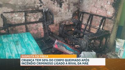 Criança tem cerca de 50% do corpo queimado após incêndio criminoso envolvendo rival da mãe